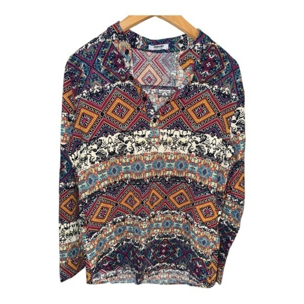 Coofandy Multicolor Tribal Print Long Sleeve Boho Top Medium Eclectic